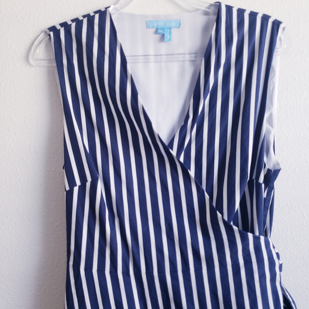Draper James Miranda Navy Stripe Wrap Mini Dress - Picture 3 of 9